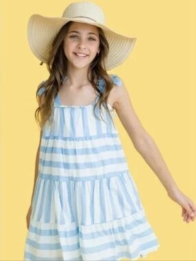 fabkids Light Blue and White Striped Cotton Sundress